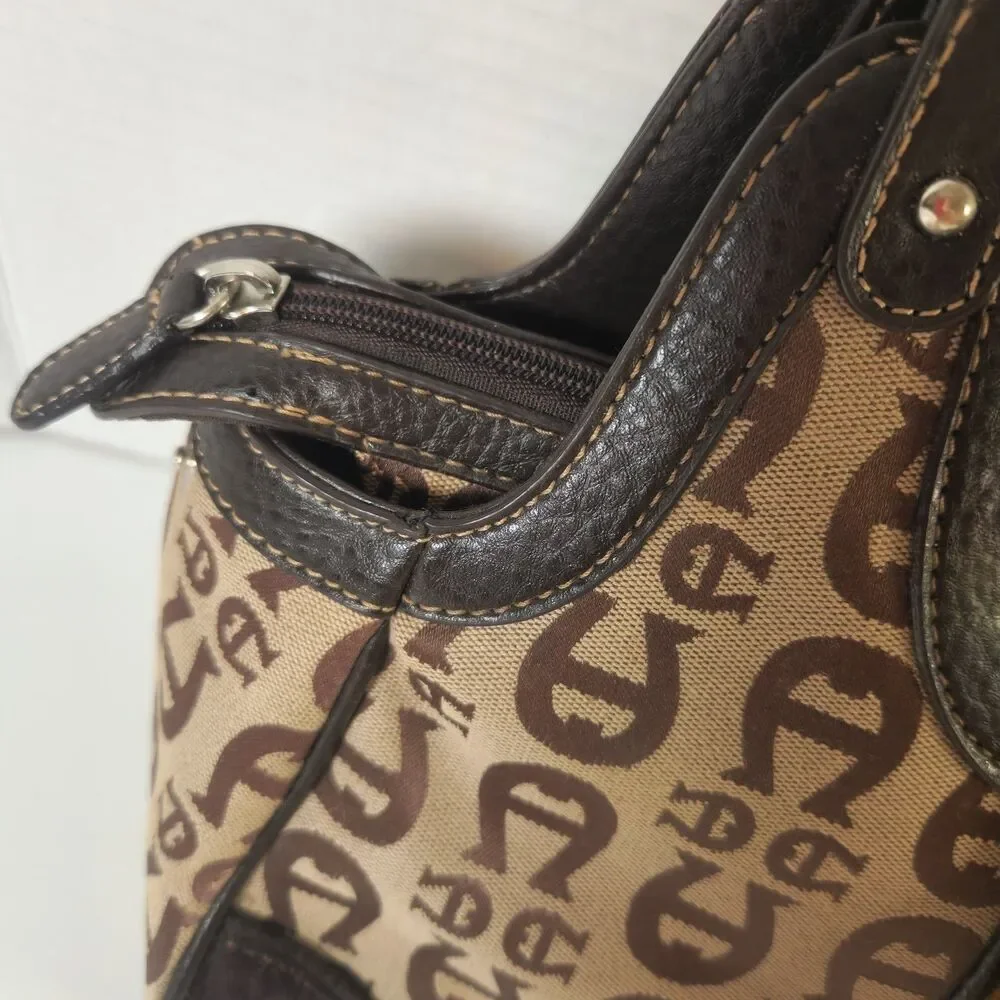 Etienne Aigner VTG Brown Canvas Leather Signature Logo Satchel Handbag Purse